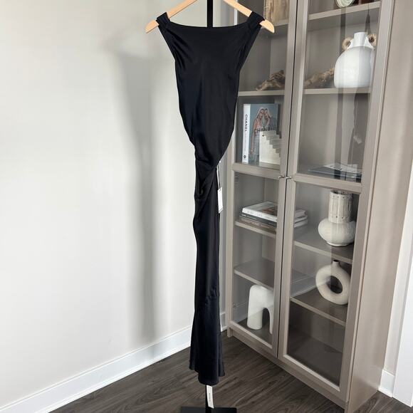 Reformation Black Casette Silk Dress 2 NEW Midi Satin Cowl Neck Sleeveless NWT - Picture 2 of 7